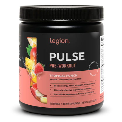 LEGION Pulse Pre Workout Supplement - All Natural Nitric Oxide Preworkout Drink to Boost Energy, Creatine Free, Naturally Sweetened, Beta Alanine, Citrulline, Alpha GPC (Fruit Punch)