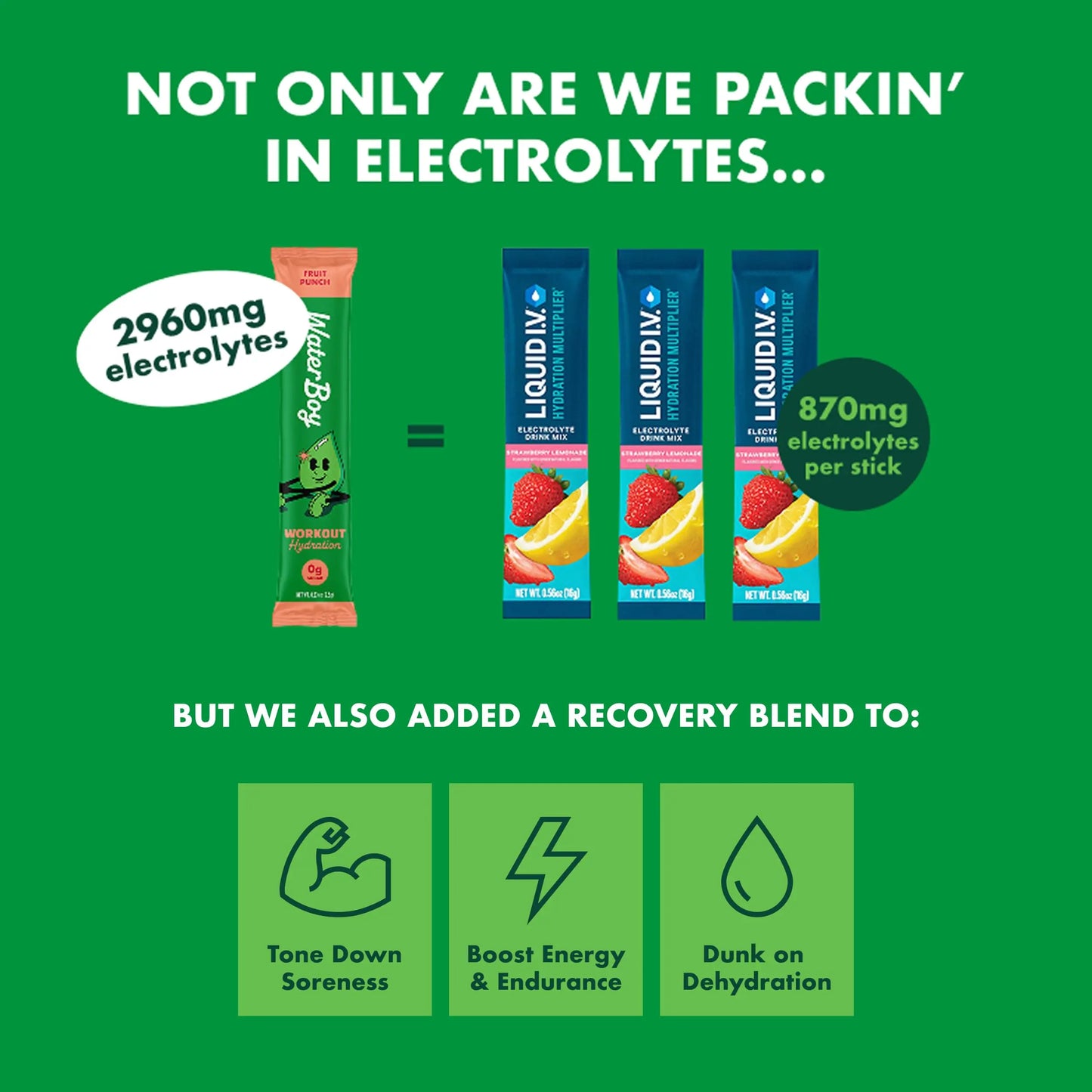Waterboy Workout Hydration | 2,960mg Sugar Free Electrolyte Powder Packets | L-Glutamine + Vitamins | No Sugar, All Natural, Gluten Free (Variety) Waterboy