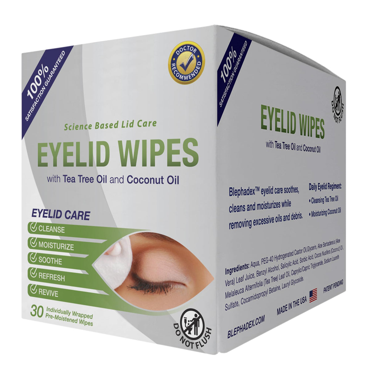 Lunovus Premium Eyelid Wipes With Tea Tree and Coconut Oil - Cleansing Wipes for People Itchy Eyes - Individually Wrapped - Box Of 30 Natural Eye Wipes Visual Advantage