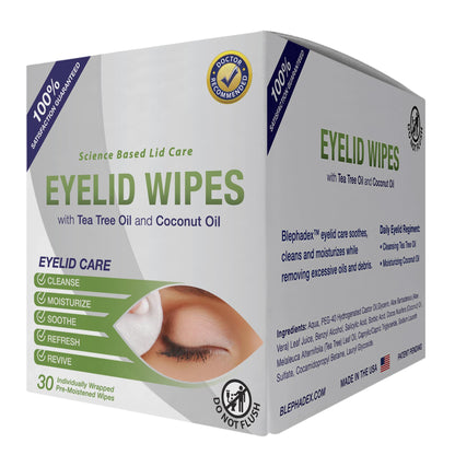 Lunovus Premium Eyelid Wipes With Tea Tree and Coconut Oil - Cleansing Wipes for People Itchy Eyes - Individually Wrapped - Box Of 30 Natural Eye Wipes Visual Advantage