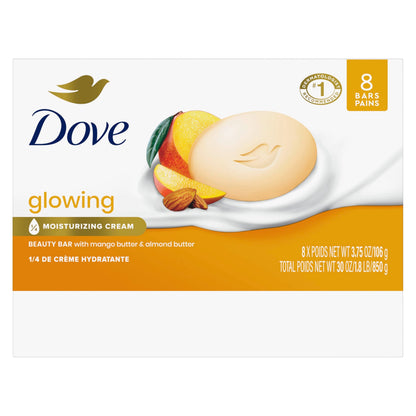 Dove Glowing Beauty Bar Soap , Mango & Almond Butters, I 8 Count 3.75 oz Dove