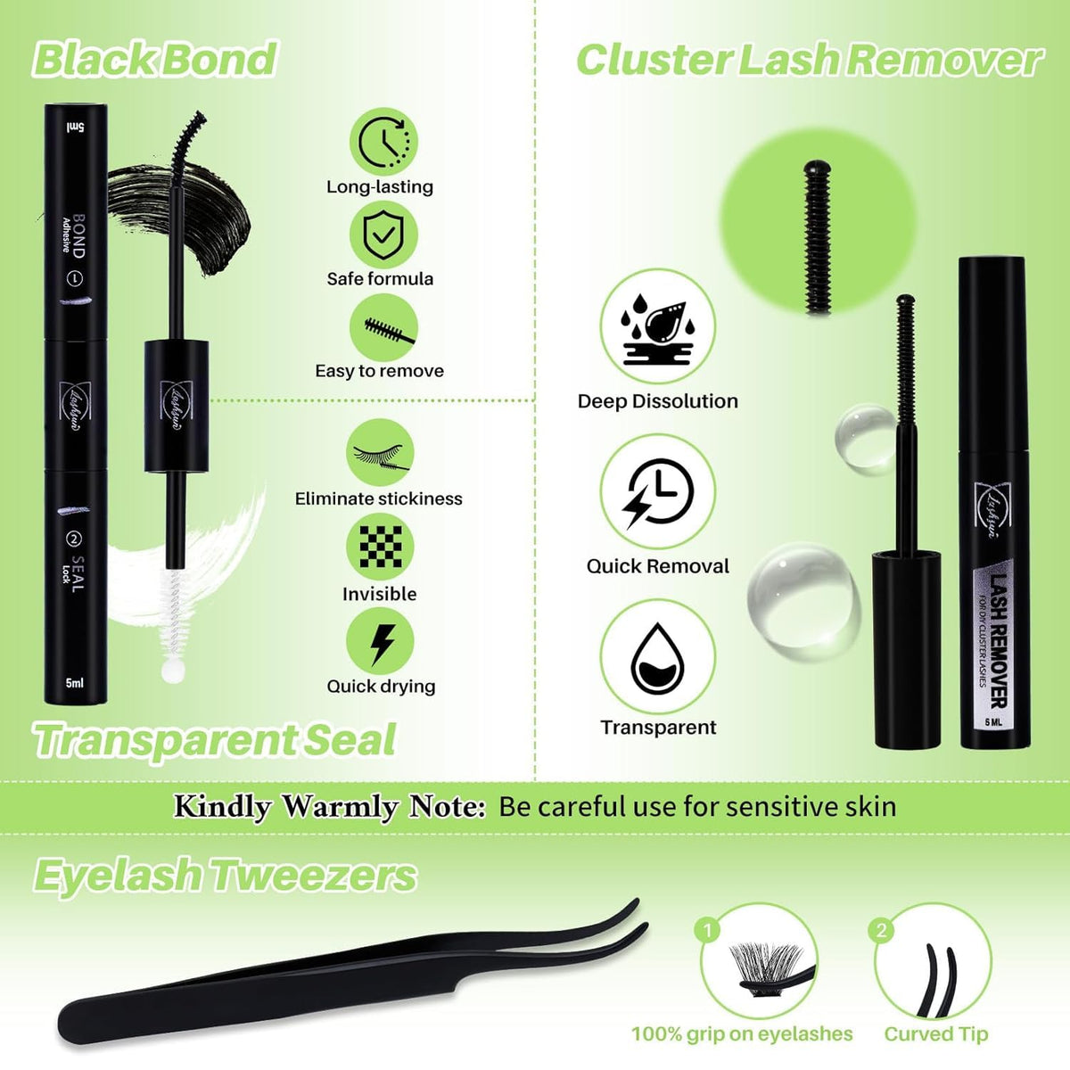 LASHSUN Lash Clusters Kit 540pcs D Curl 4 Styles 10-22mm Wispy Cluster Lashes Kit Soft and Comfortable False Eyelashes Extension Kit, DIY Long Lasting Lashes At Home (WL+200D Kit) LASHSUN