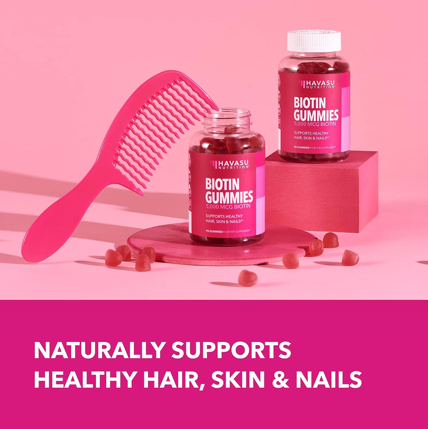 Biotin Gummies 5000mcg Per Serving for Hair, Skin & Nails, Strawberry, 90ct | Non-GMO and Gluten Free 5000mcg Biotin Gummies for Women and Men, GLP-1 Nutritional Support for Hair Health, 45 Servings Gsupps Australia