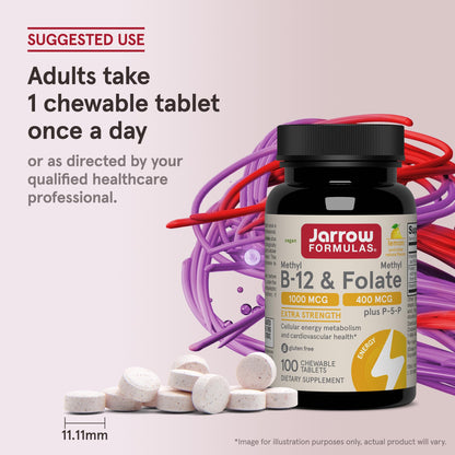 Jarrow Formulas Methyl B-12 & Methyl Folate, Bioactive Vitamin B9 & Vitamin B12 Supplement, Supports Cellular Energy Production, Healthy Brain Function & Metabolism Jarrow Formulas
