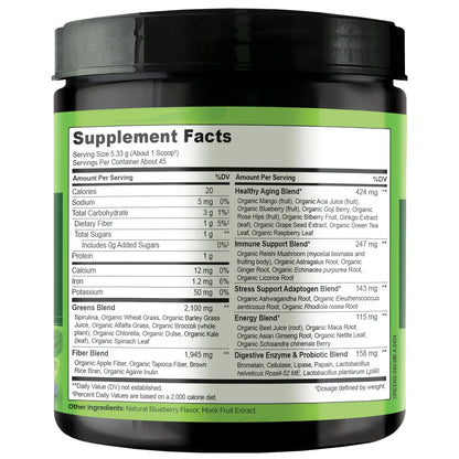 NATURELO Raw Greens Superfood Powder 240 Grams, Mixed Berry - Supports Energy, Immunity and Detox - Includes Spirulina, Wheat Grass and Organic Greens for Whole Food Nutrition NATURELO