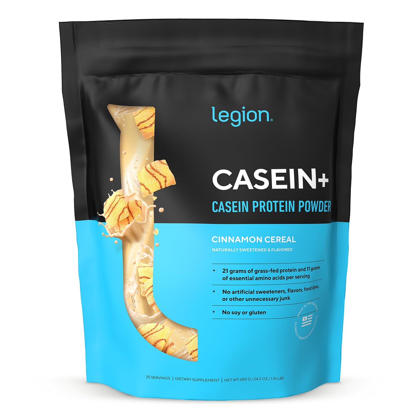 LEGION Casein Protein Powder (Dutch Chocolate) - Slow-Release Micellar Casein Protein Powder - Non-GMO, Gluten-Free & Naturally Sweetened from Grass-Fed Cows (25 Servings)