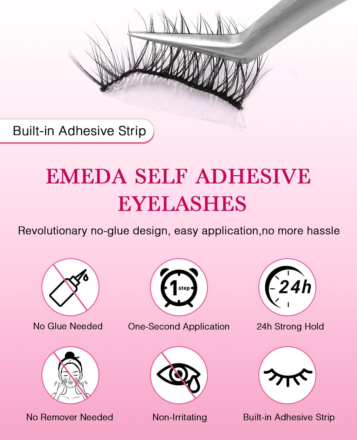 EMEDA Self Adhesive Lashes Natural Eye Pre Glued Eyelashes No Glue Needed EMEDA