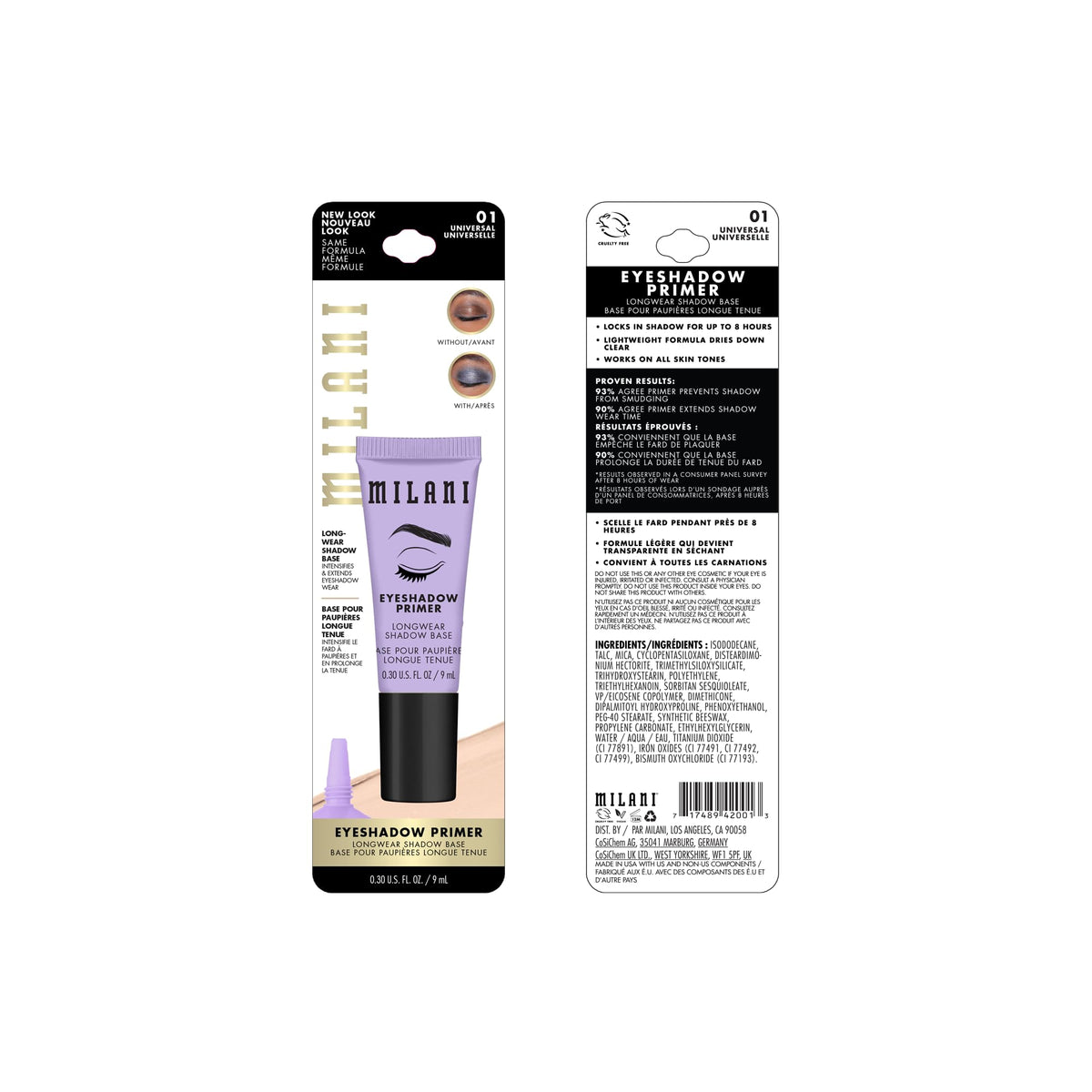 Milani Eyeshadow Primer - Clear Longwear Crease-Proof Eye Makeup Base Milani