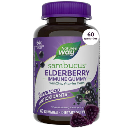 Nature’s Way Sambucus Elderberry Gummies, Immune Support Gummy for Adults & Kids Ages 4+ with Black Elderberry Extract, Vitamin C Nature's Way