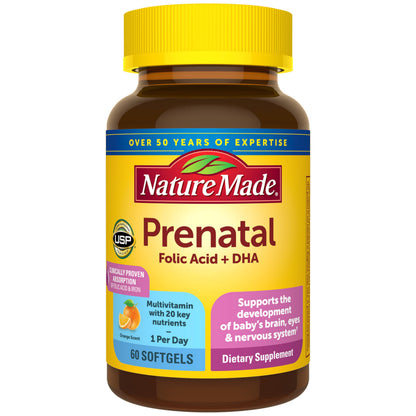 Nature Made Prenatal Vitamins for Women with Folic Acid + DHA, Prenatal Vitamin and Mineral Supplement for Daily Nutritional Support Nature Made