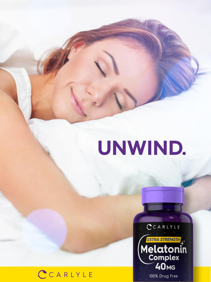 Carlyle Melatonin 40mg Complex | 150 Fast Dissolve Tablets | Extra Strength Support | with Ashwagandha and Chamomile | Vegetarian, Non-GMO, Gluten Free Supplement Carlyle
