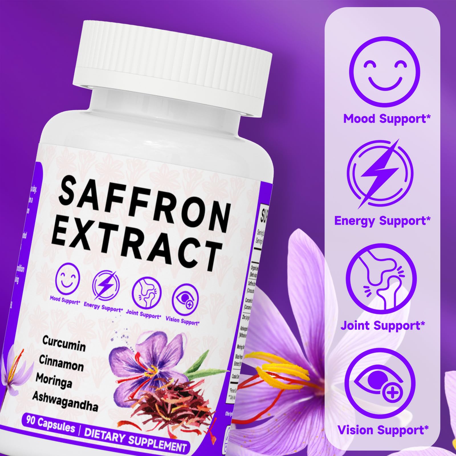 Happy Saffron Supplements, 100mg Saffron Extract, Saffron Blend with Turmeric & Ashwagandha, Supports Mood, Focus, and Energy Boost, 90 Capsules Mosslly buy australia supplements