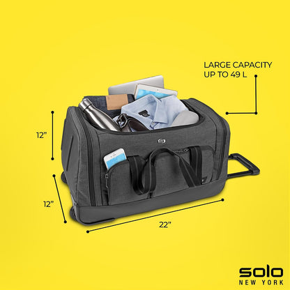 Solo New York Rolling Duffle Bag with Wheels - Wheeled Carry On Luggage for Travel, Roller Duffel for Men & Women, Telescoping Handle System, Separate Shoe & Laundry Compartment - Leroy, Gray Gsupps Australia