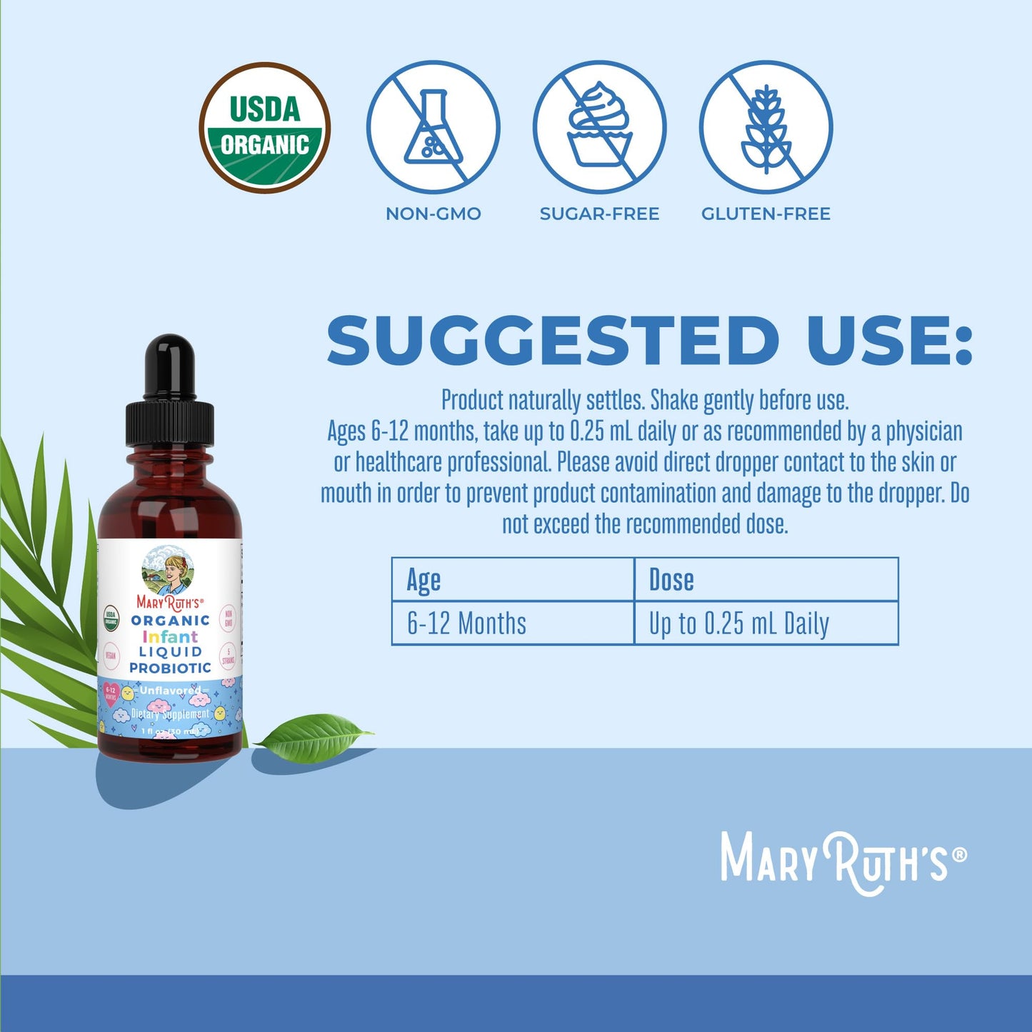 MaryRuth Organics USDA Organic Infant Liquid Probiotic Drops | Baby Essentials | Probiotics for Infants | Baby Probiotic Drops MARYRUTH'S