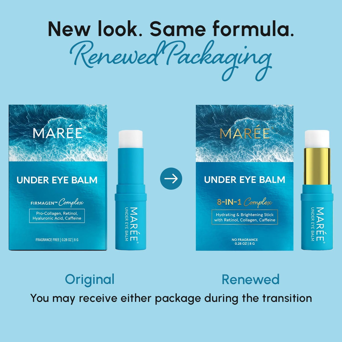 MAREE Under Eye Balm Stick Hydrating – Retinol Caffeine Under Eye Brightener Stick for Older Women – Collagen Undereye Cream for Dark Circles & Wrinkles – 0.28 Ounce, Blue MAREE