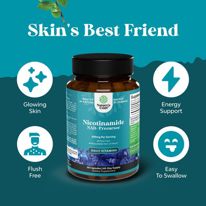 Vitamin B3 Niacinamide 500mg Capsules - Mitochondrial Energy and Potent Skin Supplement - Vitamin B3 Niacin Flush Free and Nicotinamide 500mg - Flush Free Niacin Supplement - 60 Count Gsupps Australia