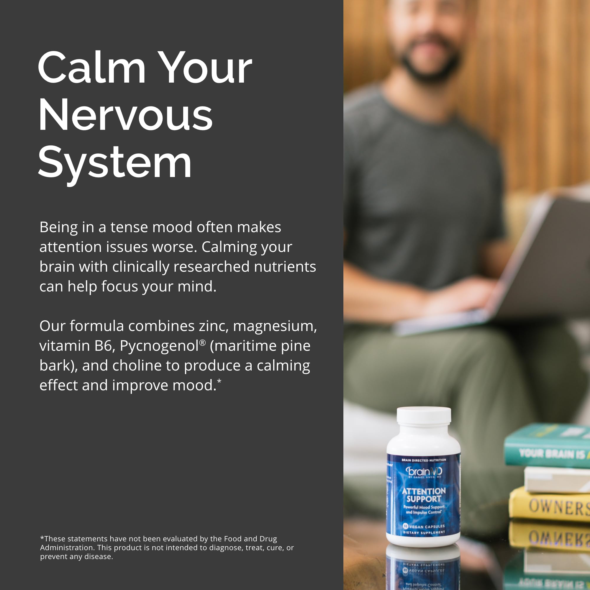 BRAINMD Dr Amen Attention Support - 90 Capsules - Promotes Mental Focus & Impulse Control - Gluten Free - 30 Servings BRAINMD buy australia supplements