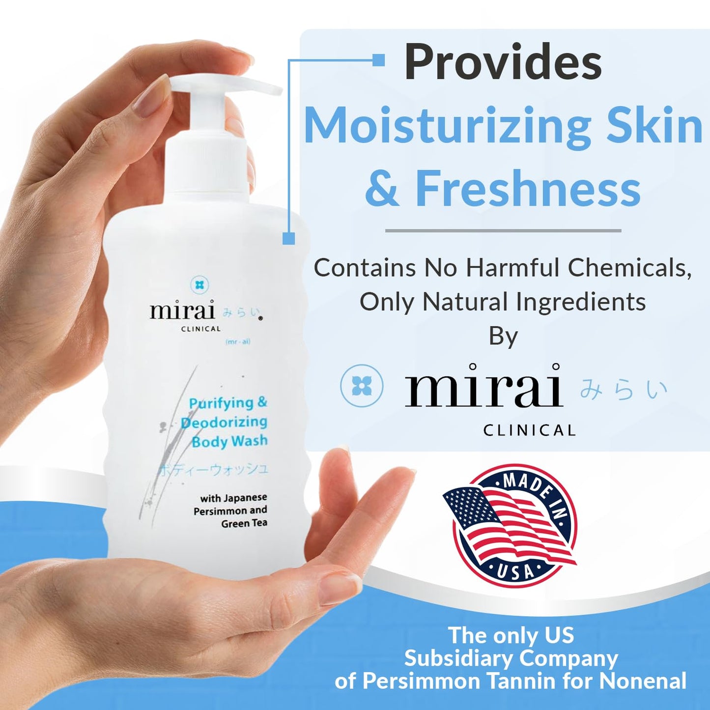 Mirai Clinical Body Wash for Strong Body Odor - Renewing Body Purifying & Deodorizing with Natural Persimmon & Green Tea Extracts Mirai