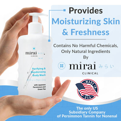 Mirai Clinical Body Wash for Strong Body Odor - Renewing Body Purifying & Deodorizing with Natural Persimmon & Green Tea Extracts Mirai