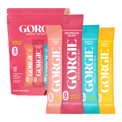 GORGIE Bestsellers Variety, Sugar-Free Natural Energy Drink Mix, On the Go Powder, Healthy Energy Drinks - Green Tea Caffeine, Biotin, B Vitamins -150mg Caffeine, L-Theanine, Vegan, & Low Calorie (Pack of 12) GORGIE