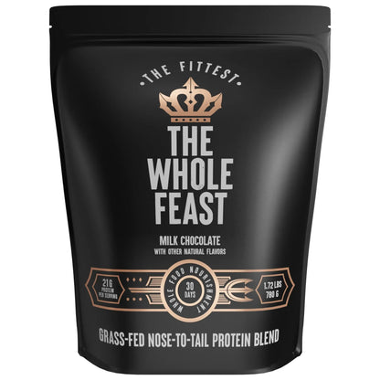 The Fittest Whole Feast Beef Protein Powder - Milk Chocolate - Grass Fed Nose to Tail Carnivore Blend Including Liver, Colostrum and Whole Bone - BCAAs - 14g Collagen, 21g Total Protein The Fittest Ever