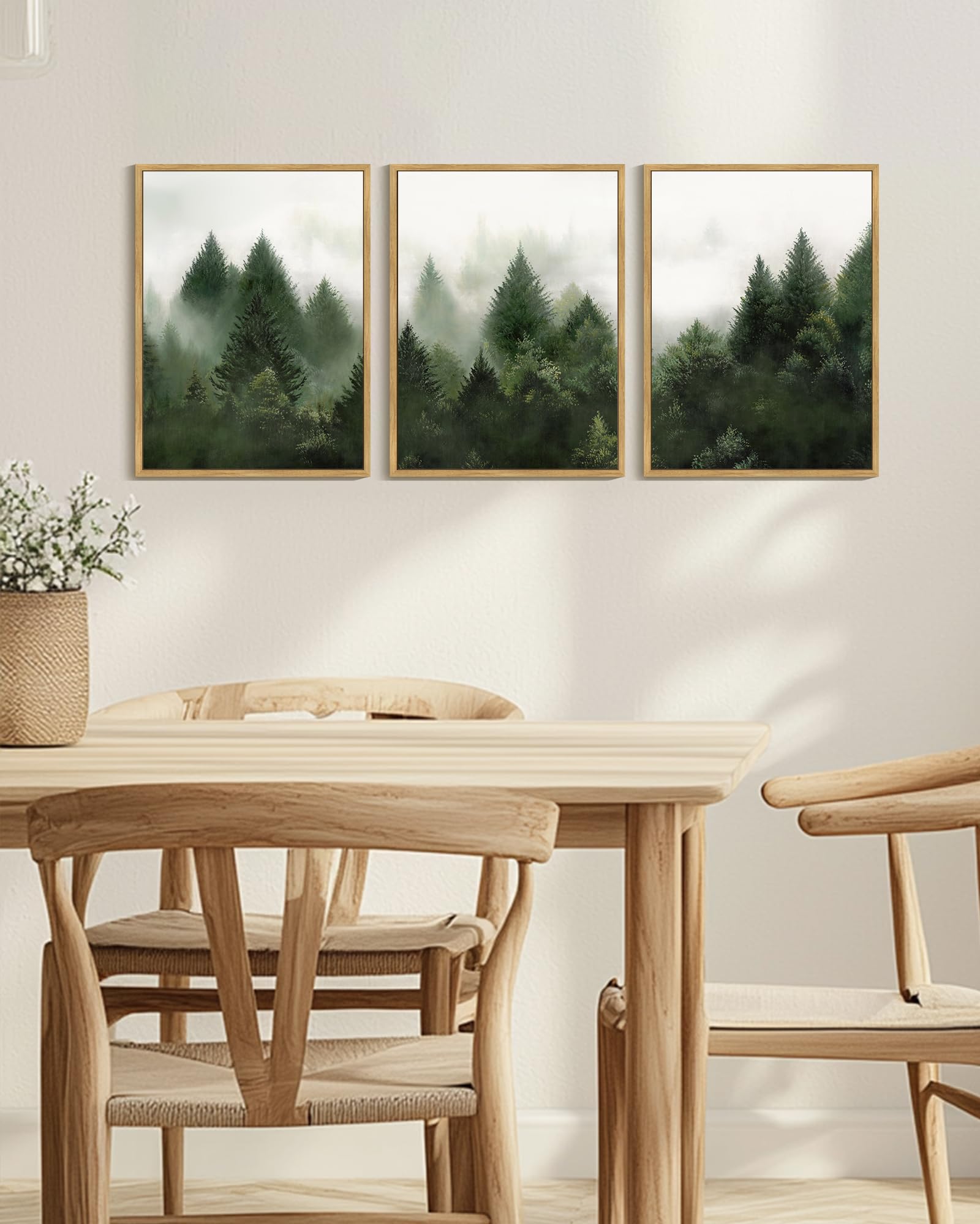 KUVIOKE Morden Green Fog Pine Tree Framed Canvas Wall Art Nature Nordic Forests Artwork Painting Bedroom Decor 12x16in (Natural Framed) KUVIOKE buy australia supplements