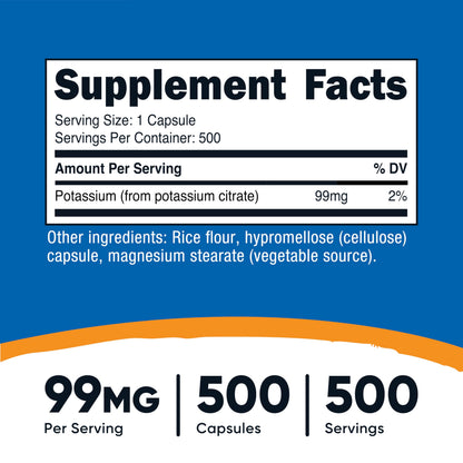 Nutricost Potassium Citrate 99mg, 500 Capsules Nutricost