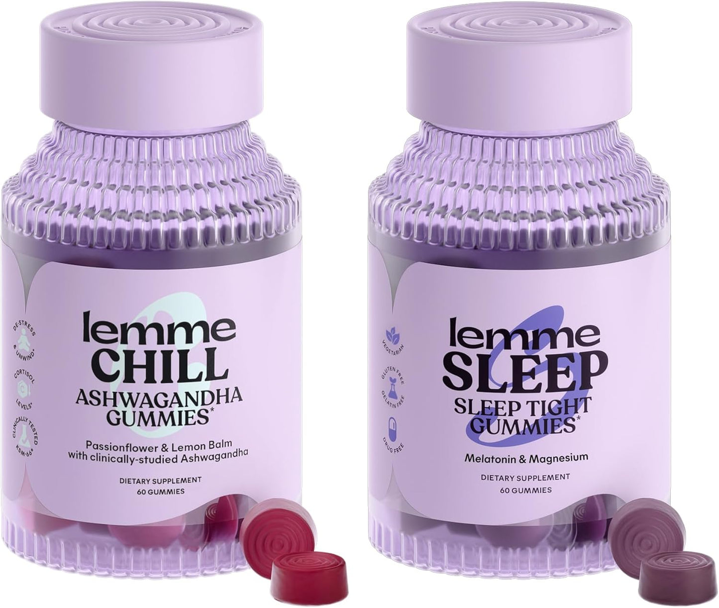 Lemme Chill & Sleep Bundle - Stress Relief Gummies with KSM-66 Ashwagandha & Deep Sleep Gummies with Melatonin and Magnesium to Fall Asleep Faster - Gluten-Free and Non-GMO (Variety Pack of 2)