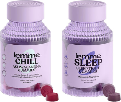 Lemme Chill & Sleep Bundle - Stress Relief Gummies with KSM-66 Ashwagandha & Deep Sleep Gummies with Melatonin and Magnesium to Fall Asleep Faster - Gluten-Free and Non-GMO (Variety Pack of 2)