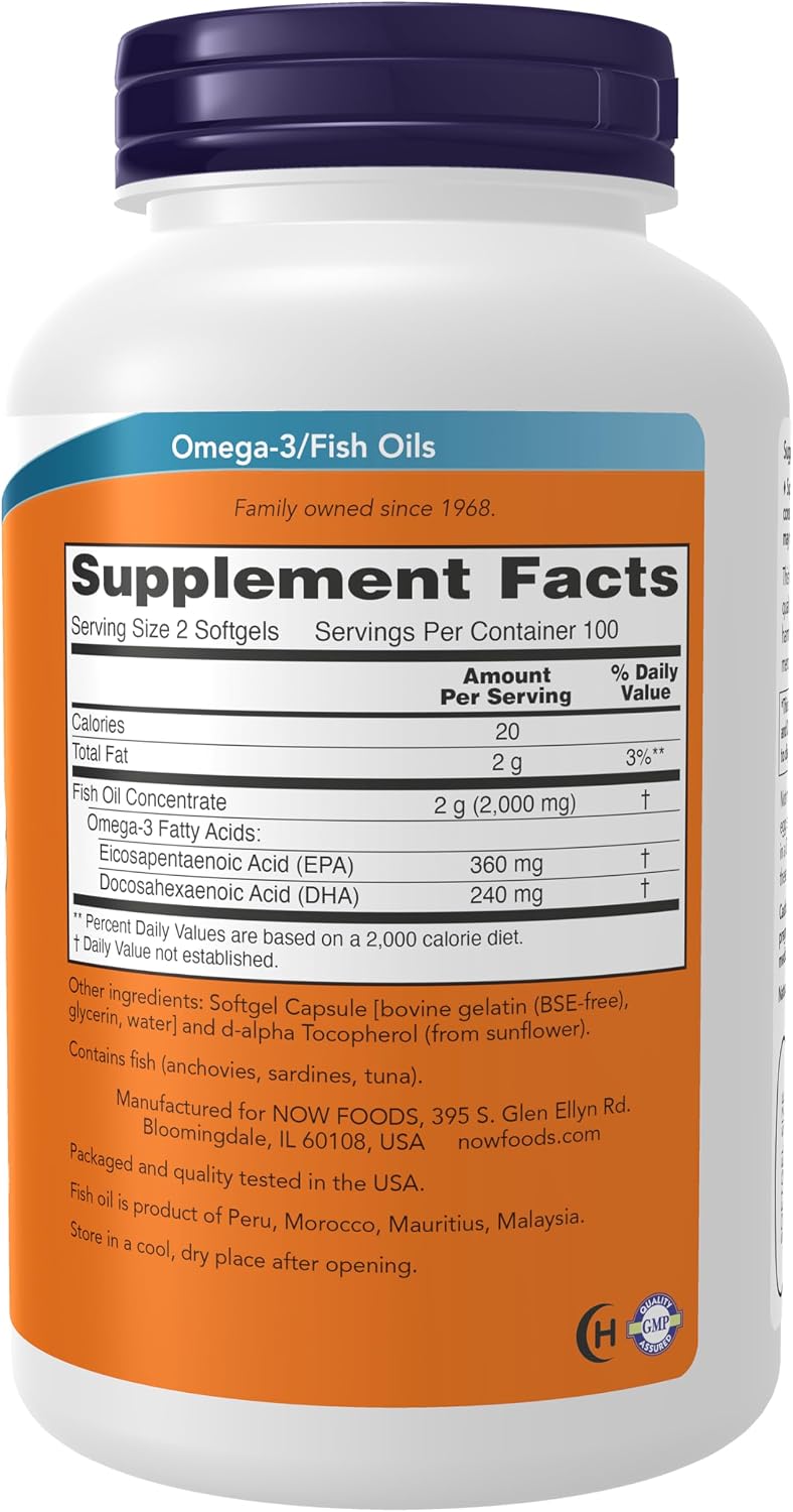 NOW Foods Supplements, Omega-3 180 EPA / 120 DHA, Molecularly Distilled, Cardiovascular Support*, 200 Softgels Gsupps Australia