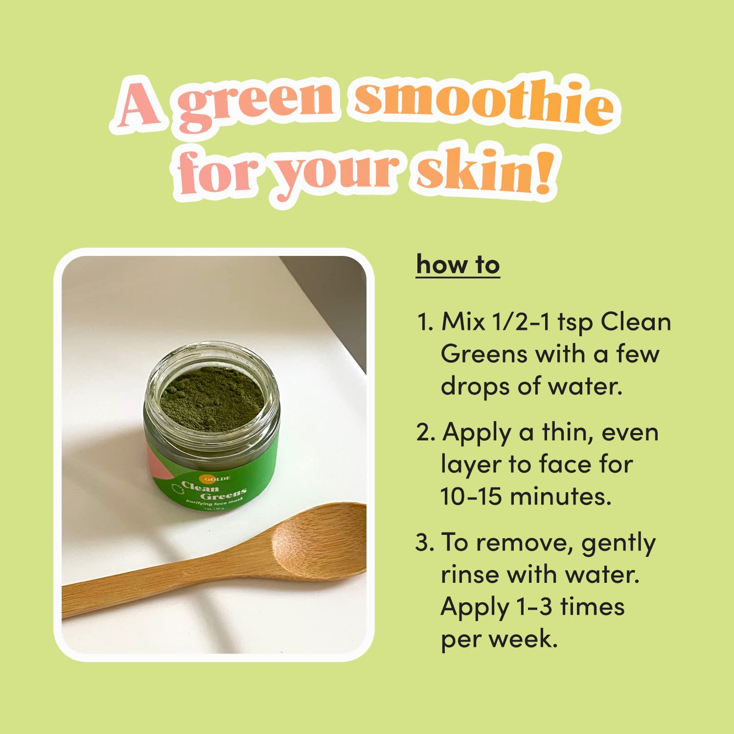 GOLDE - Clean Greens Superfood Face Mask - Made w/Chlorella & Spirulina - Great for Acne Prone, Oily & Dry Skin, Hydrating - Gentle Cleanser - Vegan - Aluminum-Free - 30g Jar GOLDE buy australia supplements