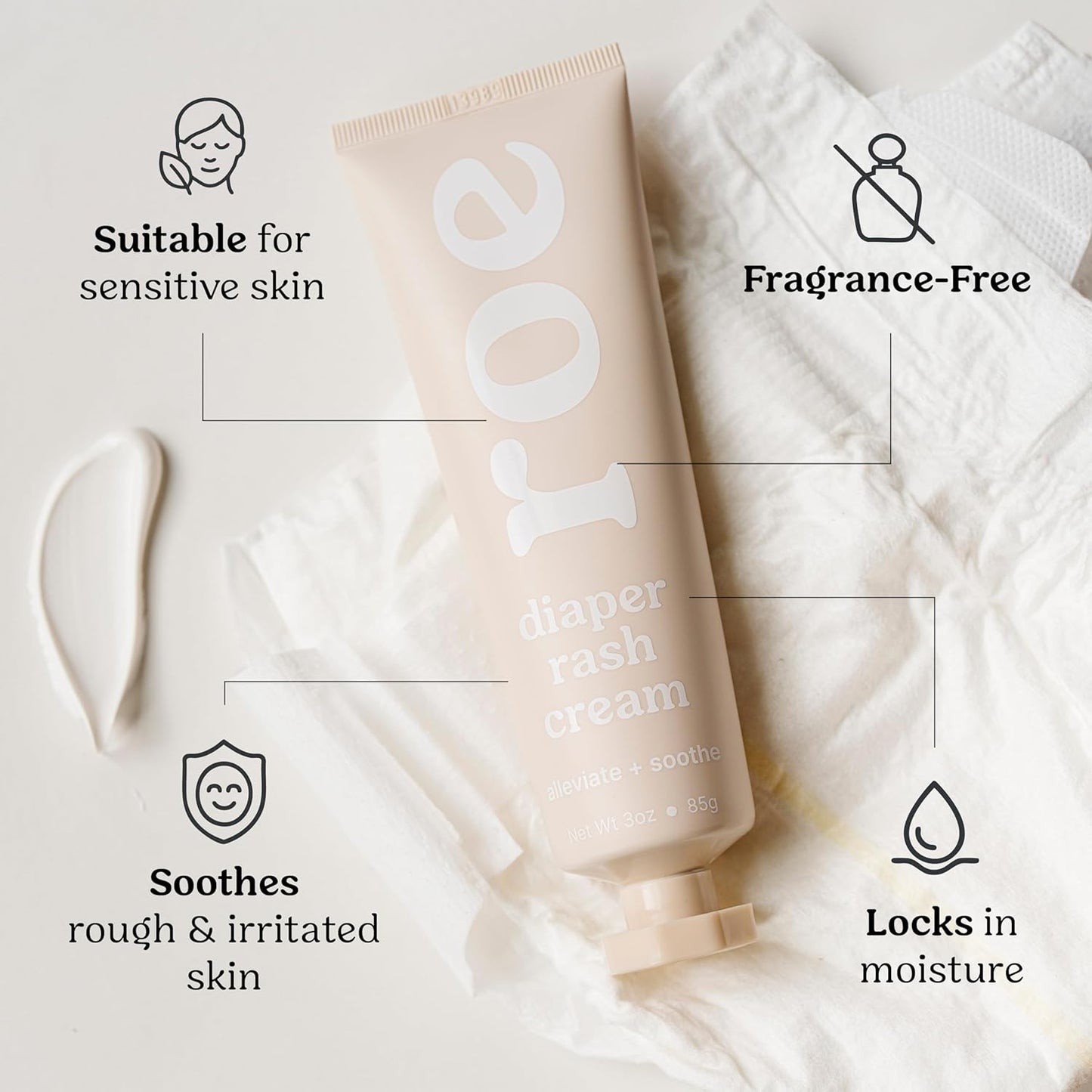 Roe Wellness- Diaper Rash Cream Paste Ointment W/Zinc Oxide | Maximum Strength Diaper Rashes Soothing Cream, Ointment for Babies