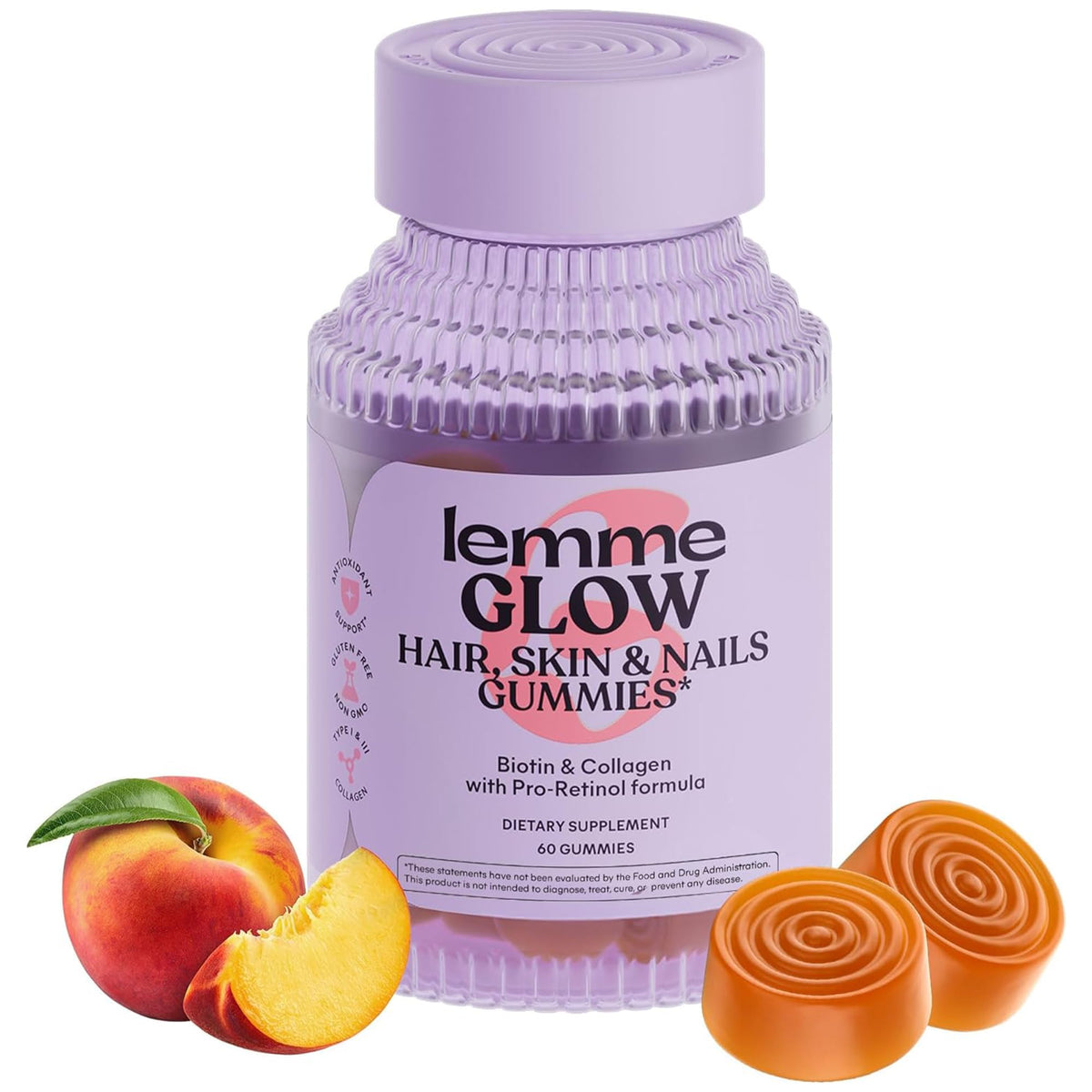 Lemme Glow Collagen Gummies for Strong Nails & Healthy Skin, 30-Day Supply Lemme