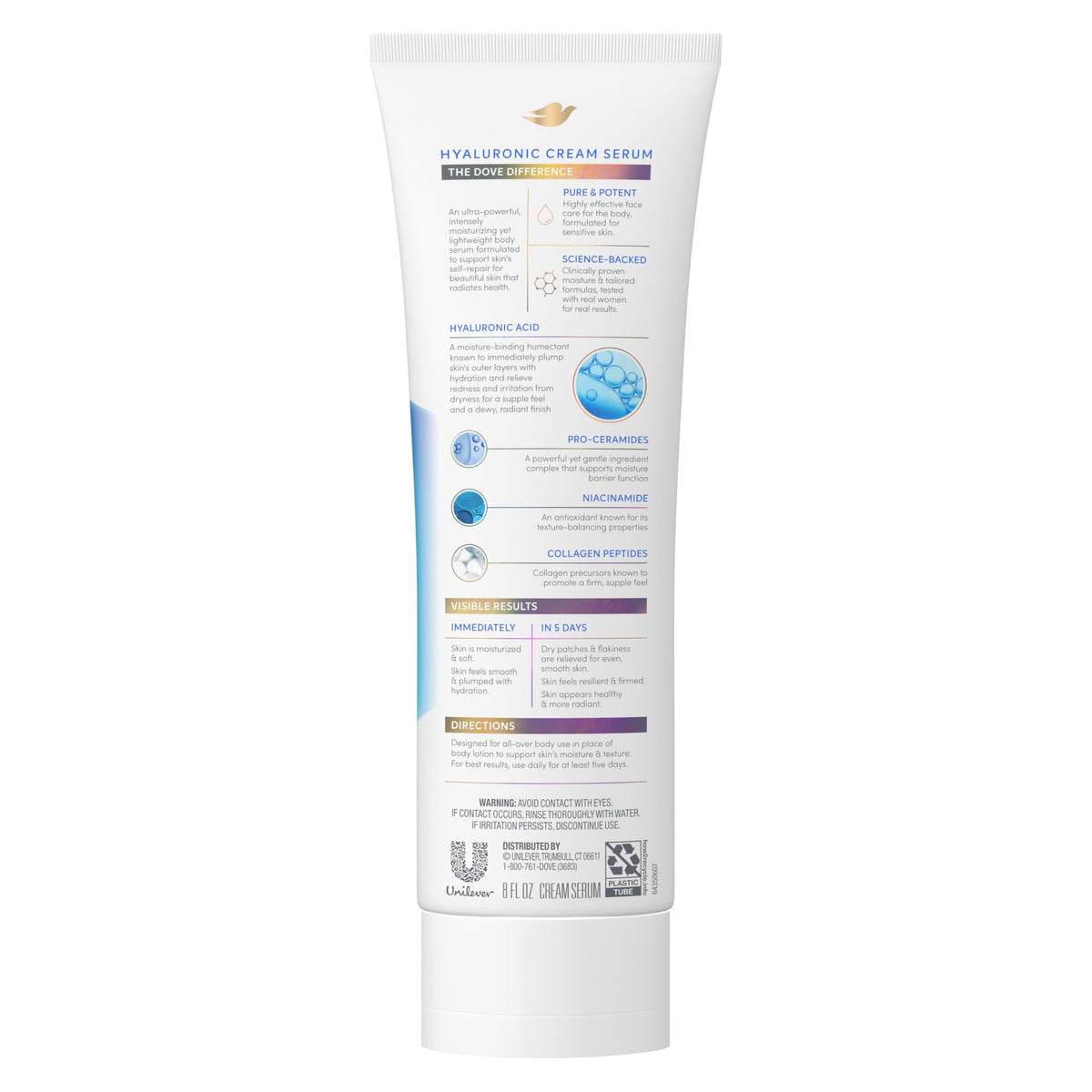 Dove Body Cream Serum Hyaluronic + Hydration for Extra Dry, Flaky Skin 8oz Dove