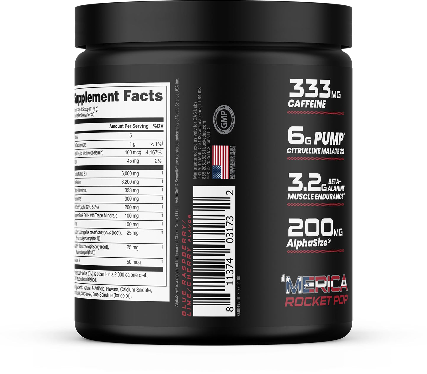 Bucked Up - Woke - HIGH STIM Pre Workout - Best Tasting - Focus Nootropic, Pump, Strength and Growth, 30 Servings (Rocket Pop)