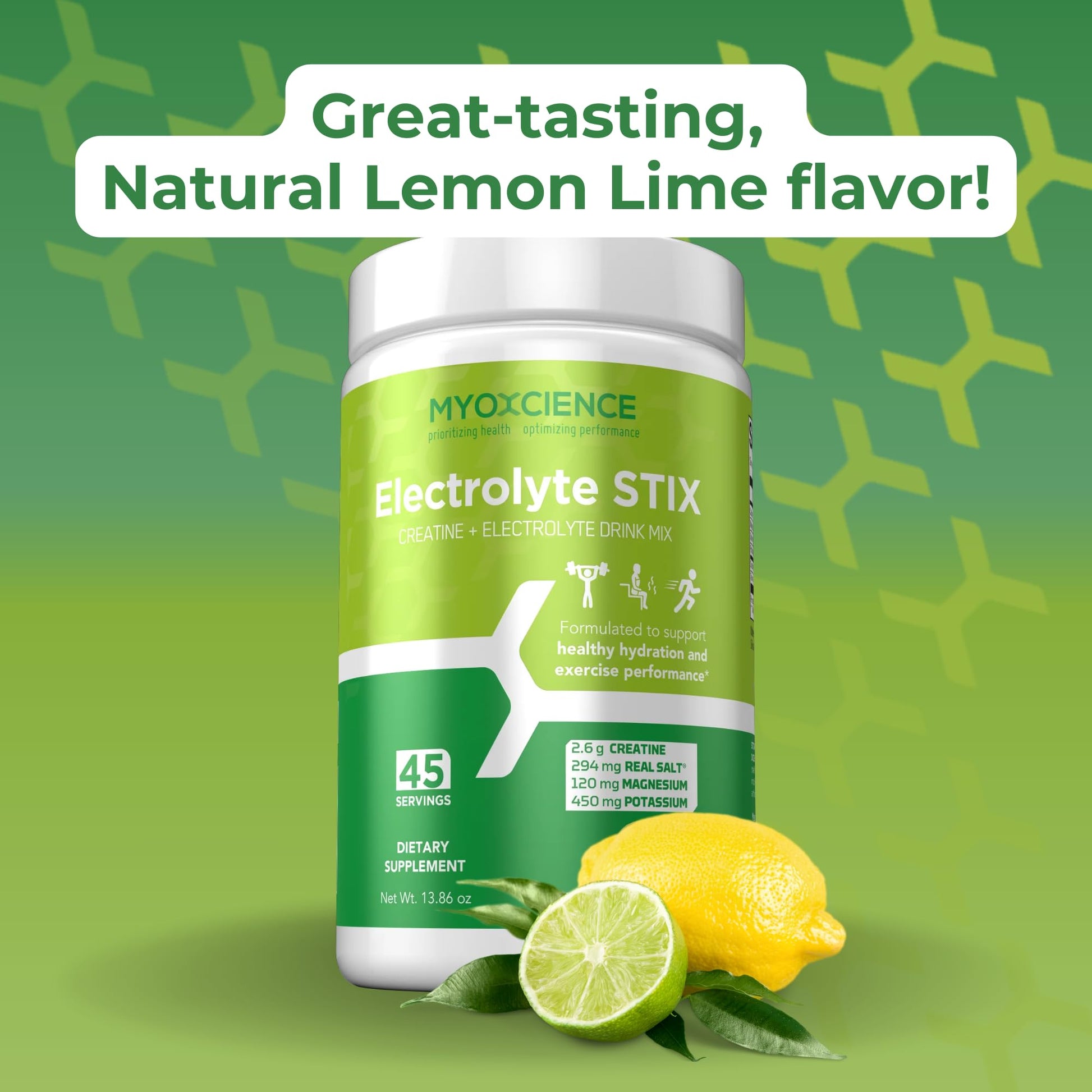 MYOXCIENCE Electrolyte STIX | Creatine Electrolyte Powder | Recovery from Exercise & Muscle Development w/Real Salt (Lemon Lime Flavor) (Jar 45 ct) MYOXCIENCE buy australia supplements