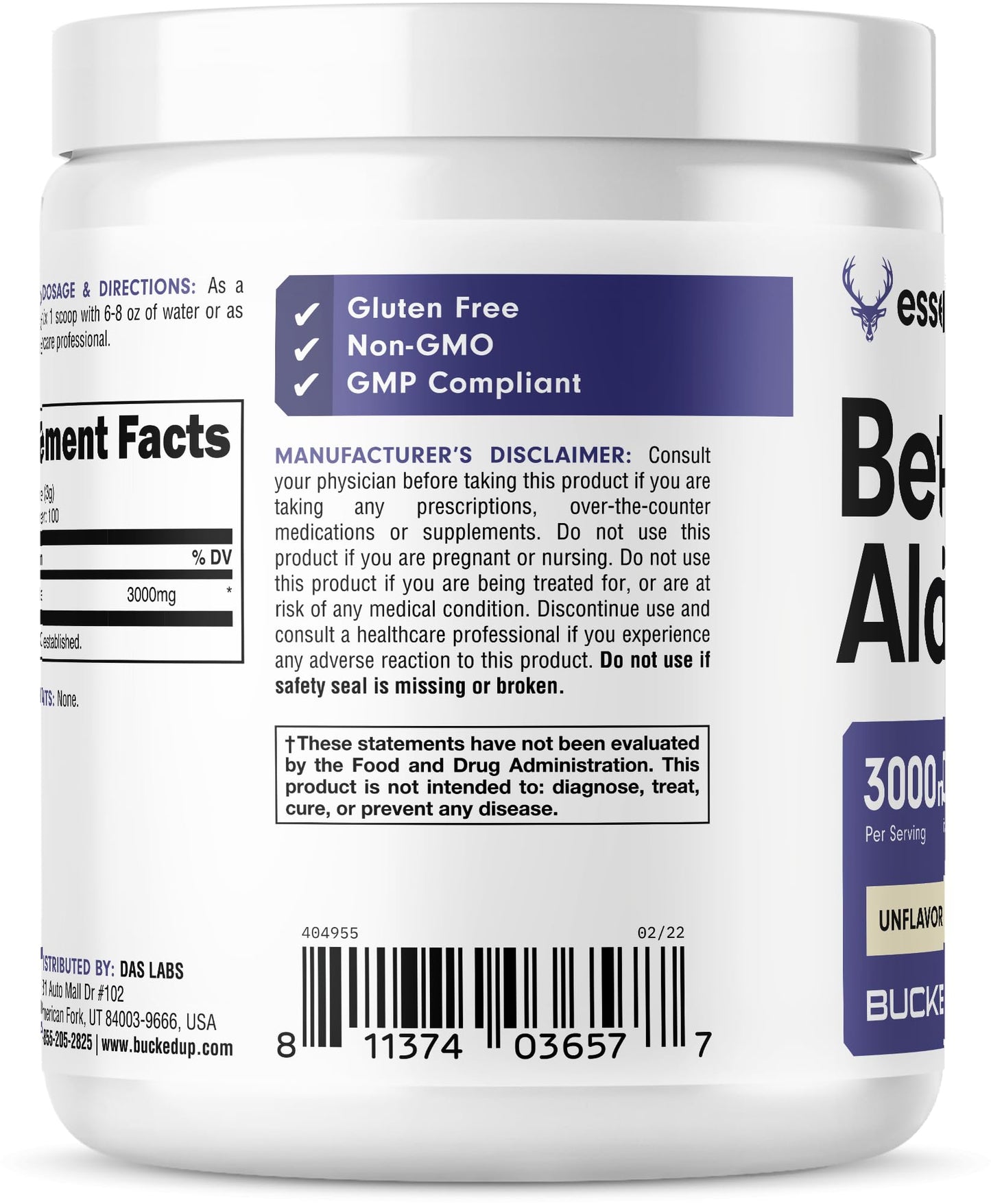 Bucked Up Beta Alanine 300mg Powder, Non-GMO, Gluten-Free, Unflavored (100 Servings)