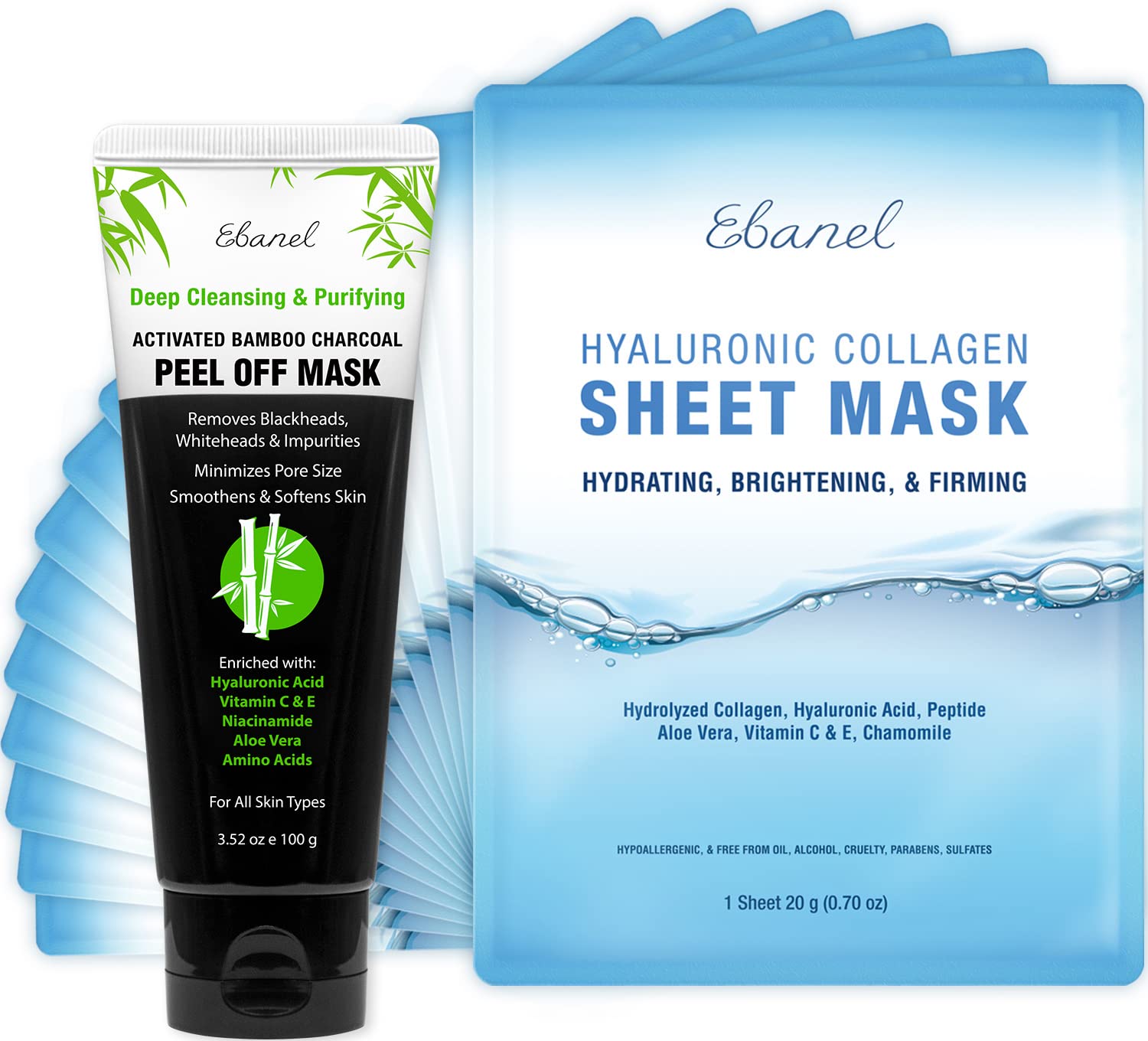 Ebanel Bundle of 15-Pack Collagen Face Mask, and Charcoal Peel Off Face Mask Ebanel buy australia supplements