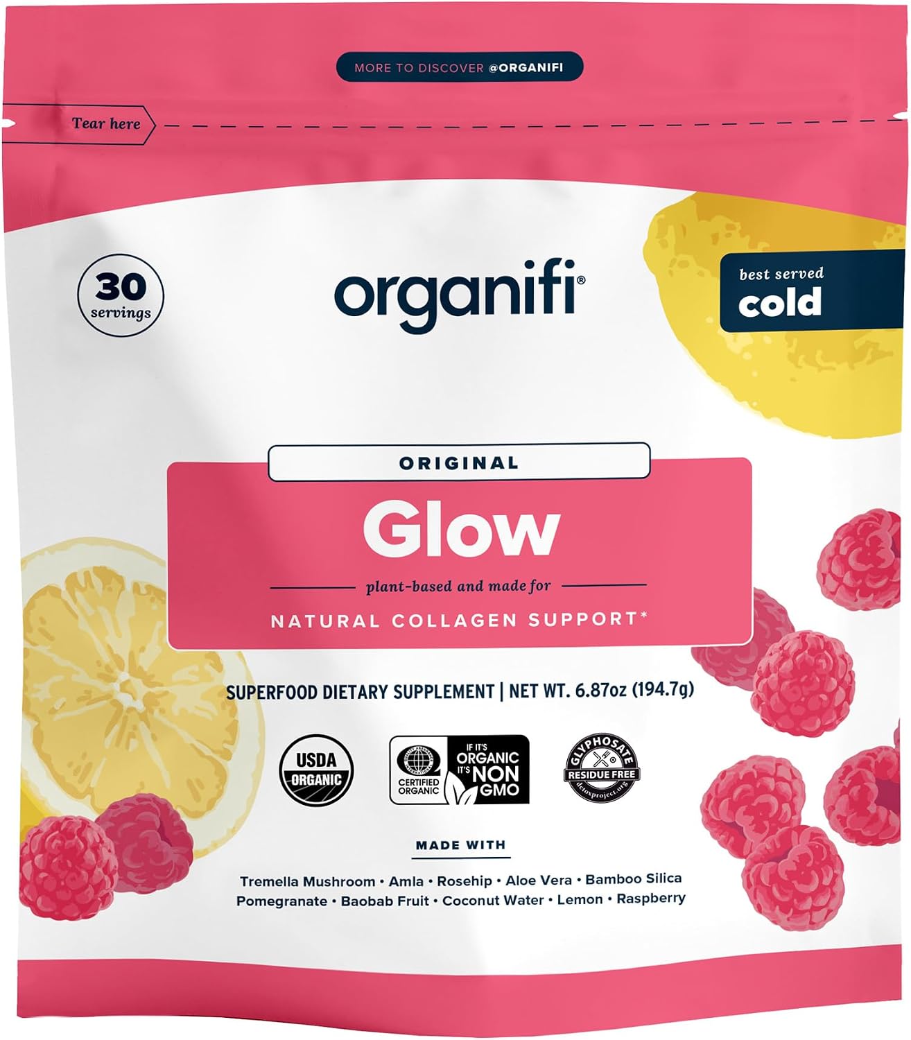 Organifi Glow - Vegan Collagen Powder for Women - Organic Flavored Water Ingredient, 30 Servings Gsupps Australia