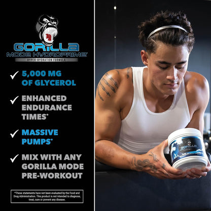 Gorilla Mode Pre Workout (Cherry) + HydroPrime Glycerol Pre Workout - Comprehensive Stack for Hyper-Hydration, Pump, Power, Endurance, and Thermoregulation