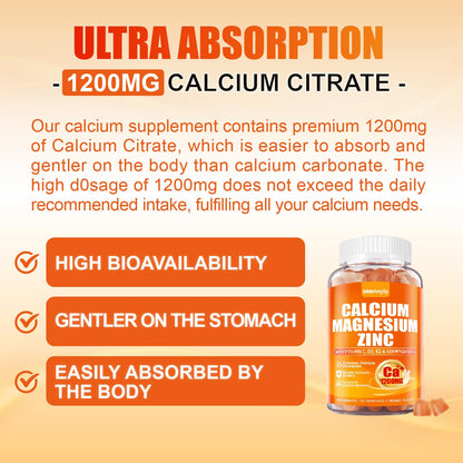 Calcium 1200 mg with Vitamin D3 Gummies for Adults - Calcium Citrate with Vitamin D3 K2, Magnesium, Zinc, Boron, Copper and Ashwagandha Maennyliy