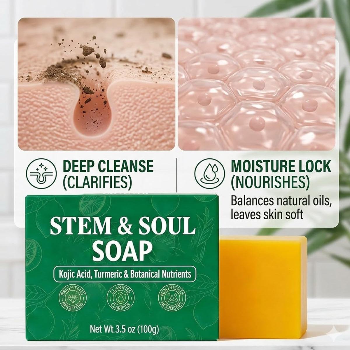 Stem and Soul Soap, Upgraded Stem & Soul Turmeric Lemon Soap Bar For Dark Spots, Support Nourishes And Clarifies Help Cleaning Facial And Body Skin, And Suitable Dry And Oily Skin. (1 Pcs) Stem and Soul