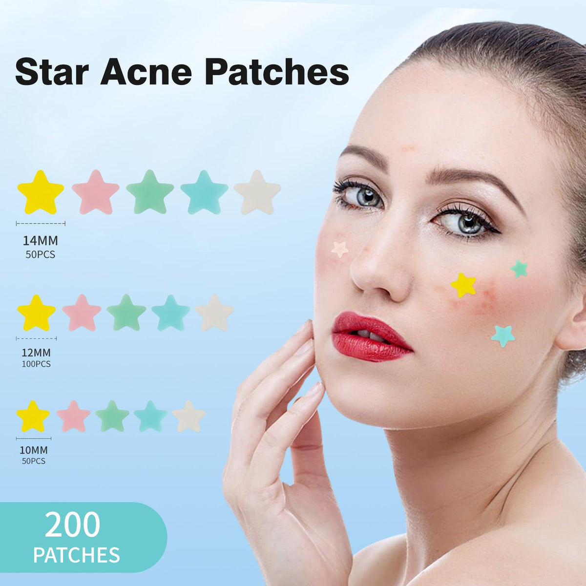 QUSTERE Pimple Patches for Face, Hydrocolloid Acne Patches, Cute Star Zit Covers, Colorful Spot Stickers with Tea Tree, Salicylic Acid & Cica Oil| 3 Sizes (10mm, 12mm & 14mm) |200 Count QUSTERE
