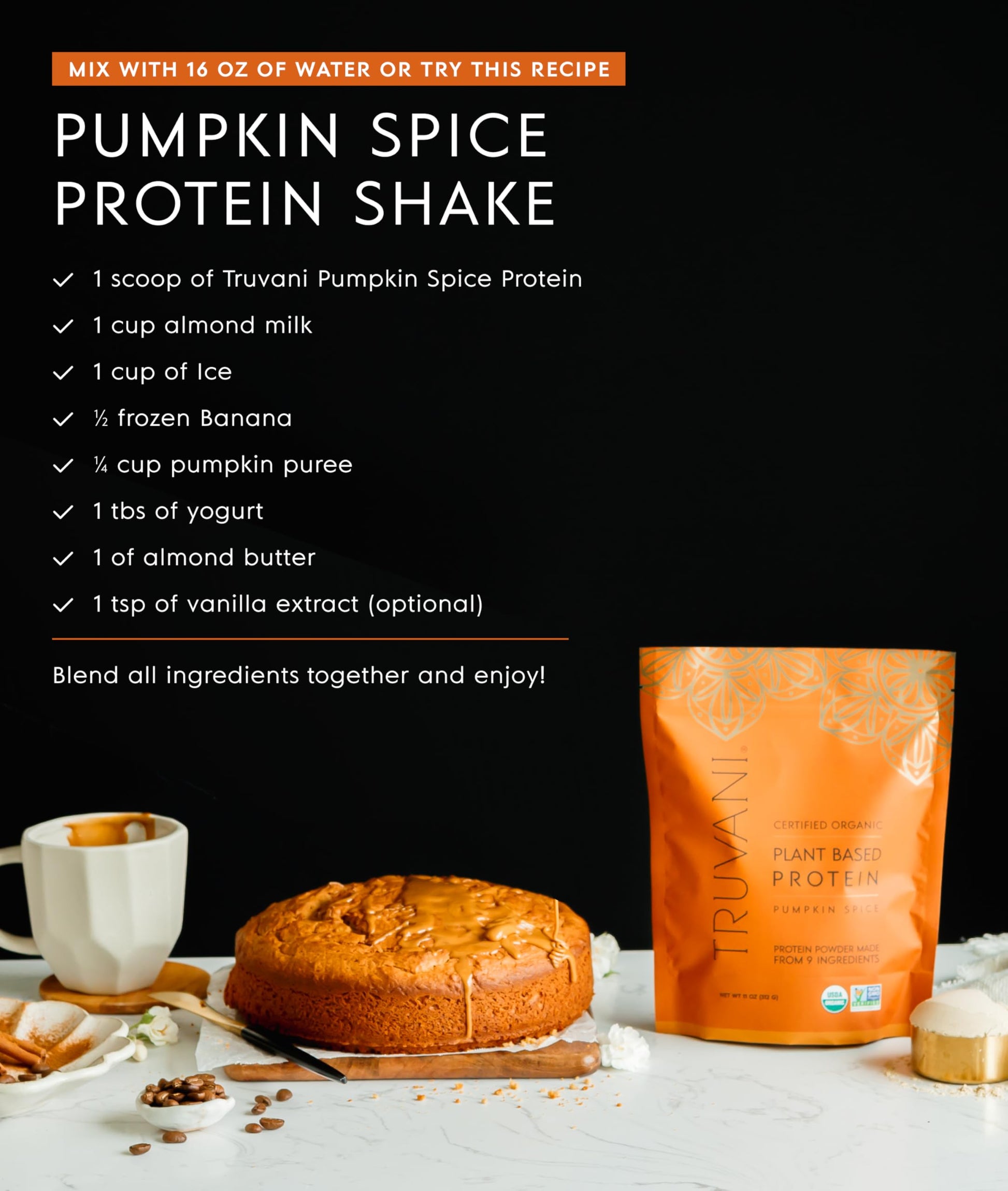 Truvani Vegan Pea Protein Powder | Pumpkin Spice | 20g Organic Plant Based Protein | 20 Servings | Keto | Gluten & Dairy Free Truvani buy australia supplements