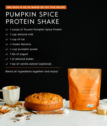 Truvani Vegan Pea Protein Powder | Pumpkin Spice | 20g Organic Plant Based Protein | 20 Servings | Keto | Gluten & Dairy Free Truvani