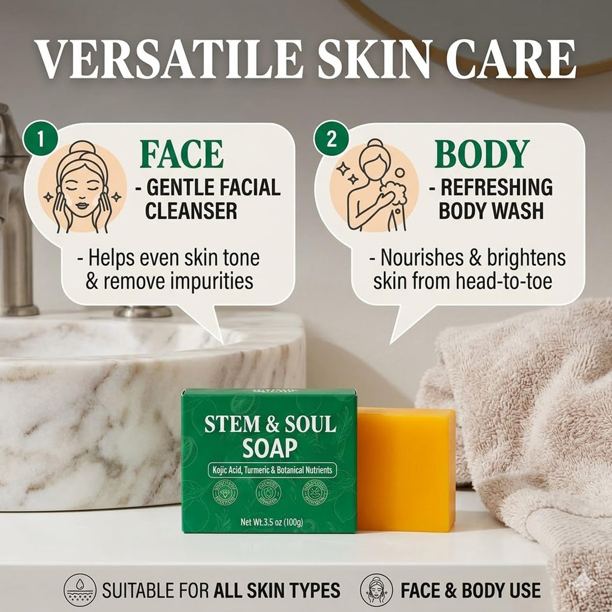 Stem and Soul Soap, Upgraded Stem & Soul Turmeric Lemon Soap Bar For Dark Spots, Support Nourishes And Clarifies Help Cleaning Facial And Body Skin, And Suitable Dry And Oily Skin. (1 Pcs) Stem and Soul