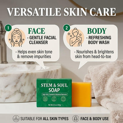Stem and Soul Soap, Upgraded Stem & Soul Turmeric Lemon Soap Bar For Dark Spots, Support Nourishes And Clarifies Help Cleaning Facial And Body Skin, And Suitable Dry And Oily Skin. (1 Pcs) Stem and Soul