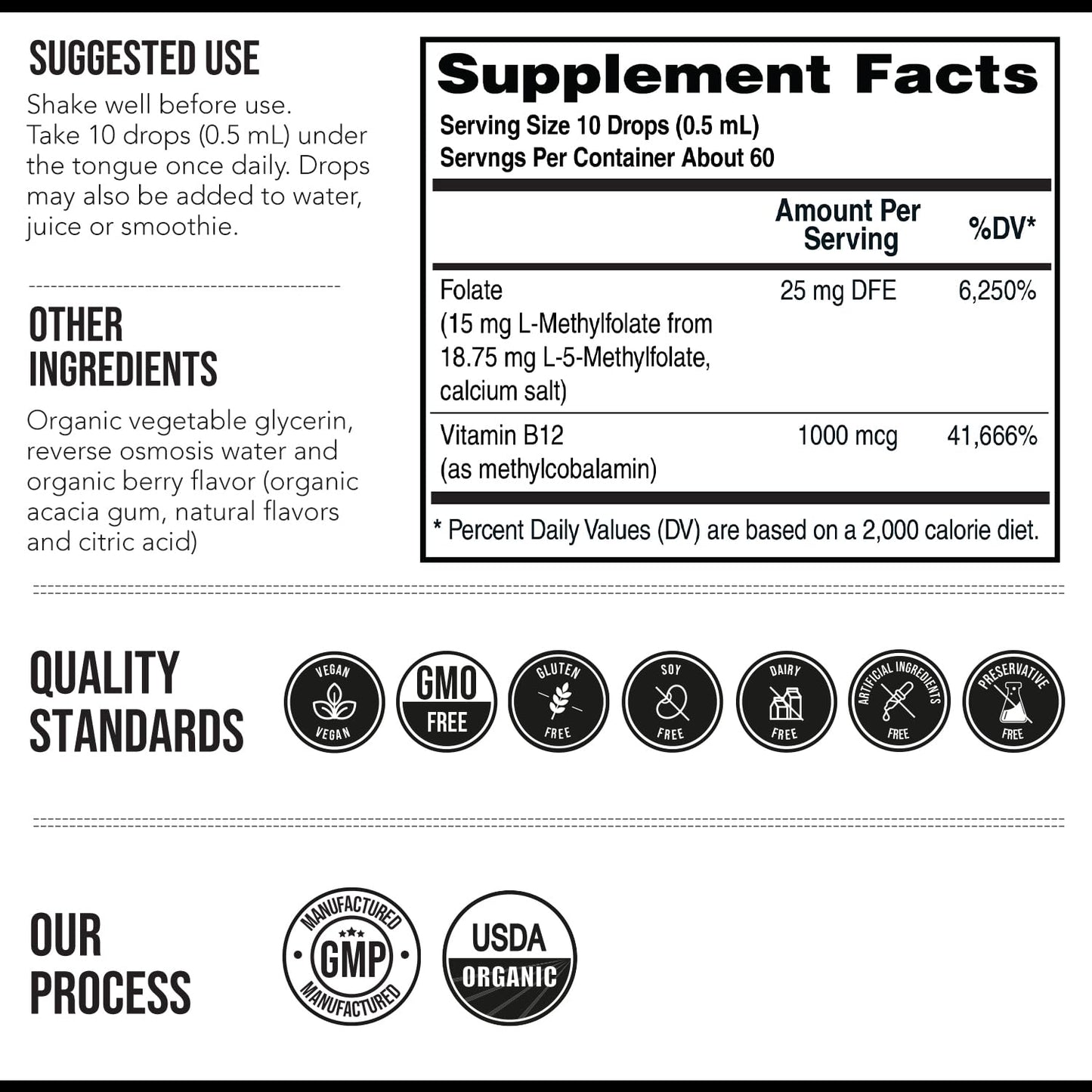 L Methyl Folate 15mg Plus Methyl B12 Cofactor – Organic Berry Flavor, High Potency Liquid Sublingual Active 5-MTHF Form - Supports Mood, Methylation Triquetra Health