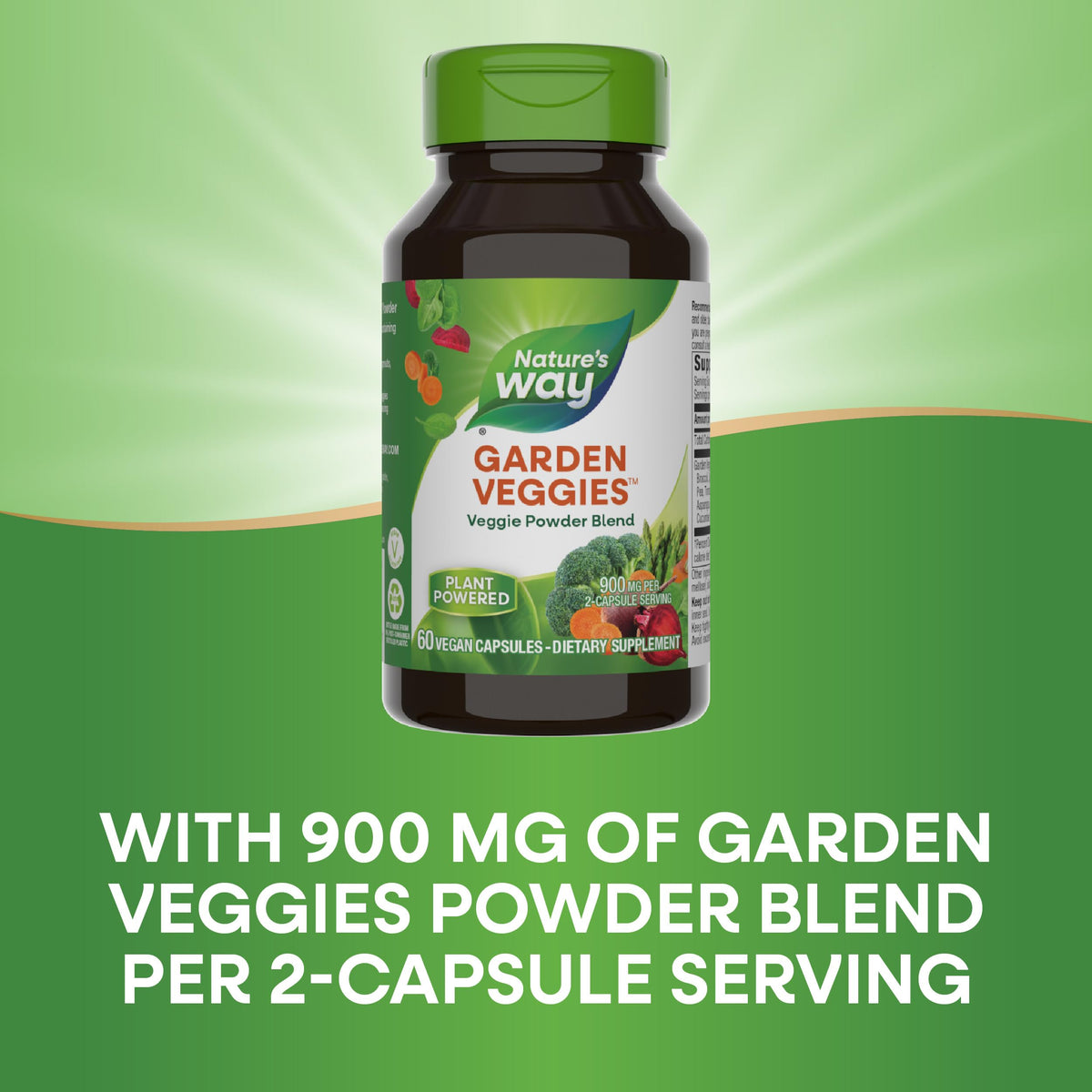 Nature’s Way Garden Veggies, Vegetable Supplement Capsules, Plant-Powered Powder Blend Made with 12 Different Vegetables, Green Superfood Veggie Blend Nature's Way