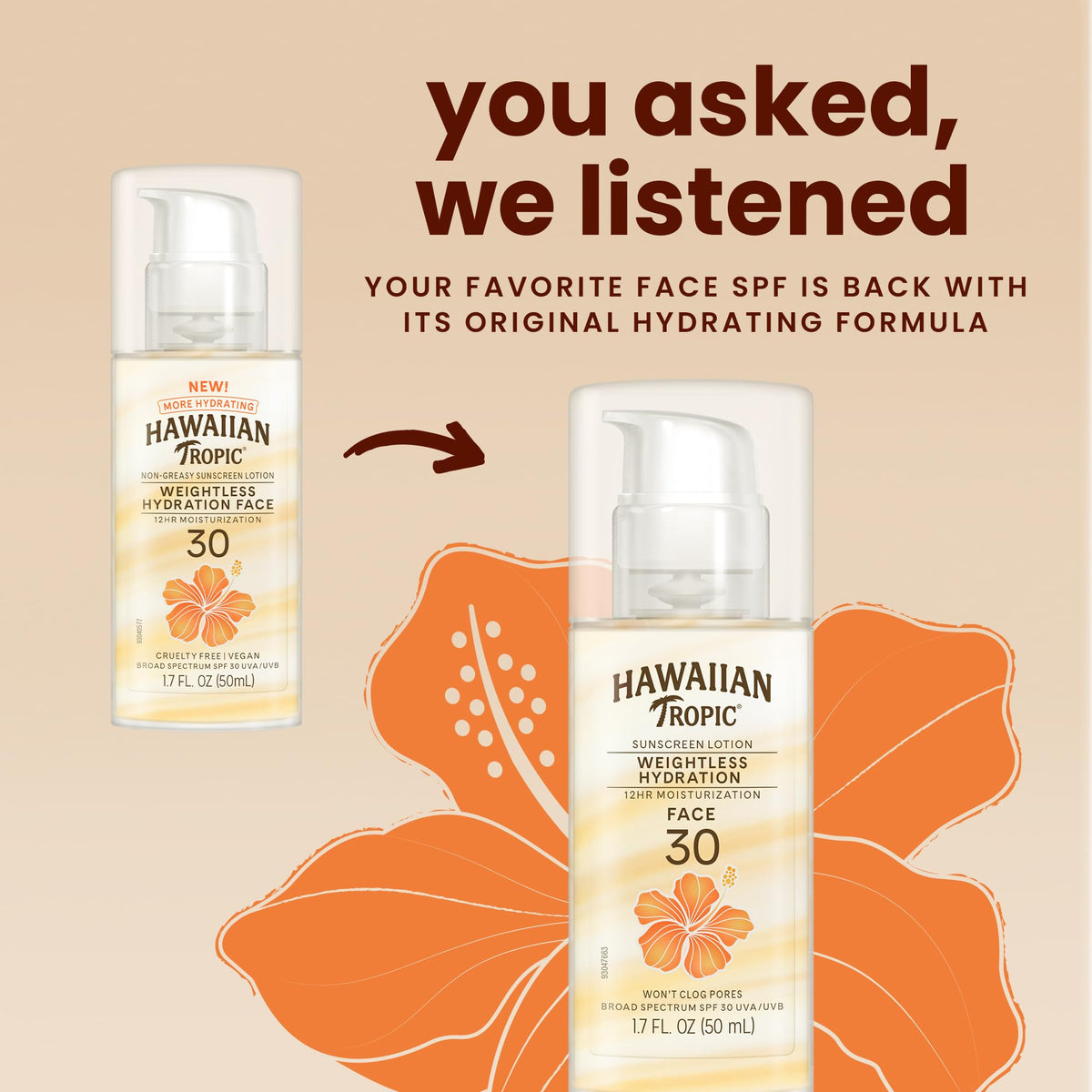 Hawaiian Tropic Weightless Hydration SPF 30 Face Sunscreen, 1.7 Fl Oz Hawaiian Tropic